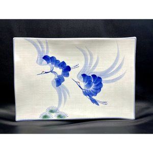 VTG Blue & White Chinoiserie style hand painted crane pattern platter/Tray/plate